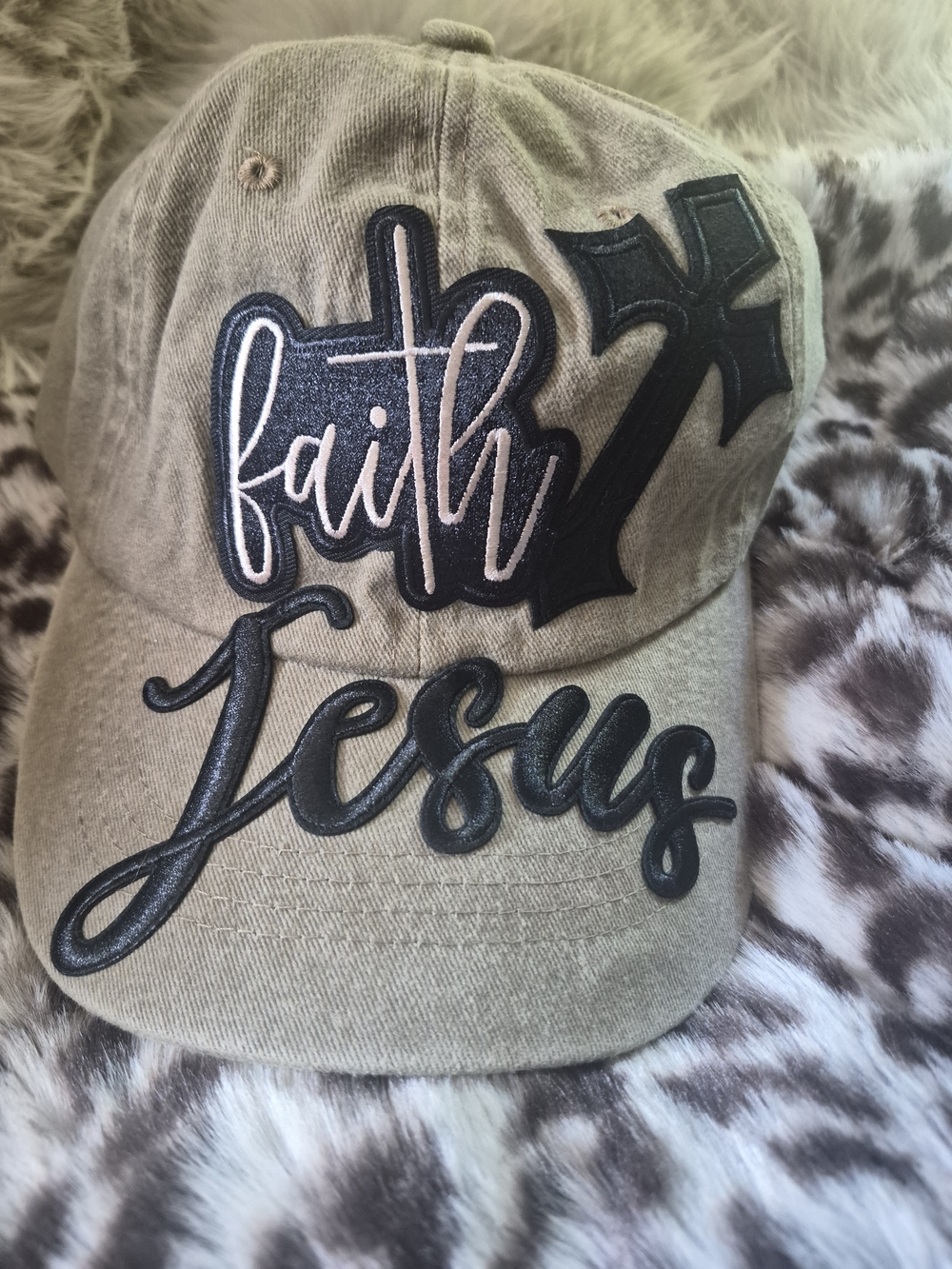 Faith Jesus Embroidered Cap - Tan
